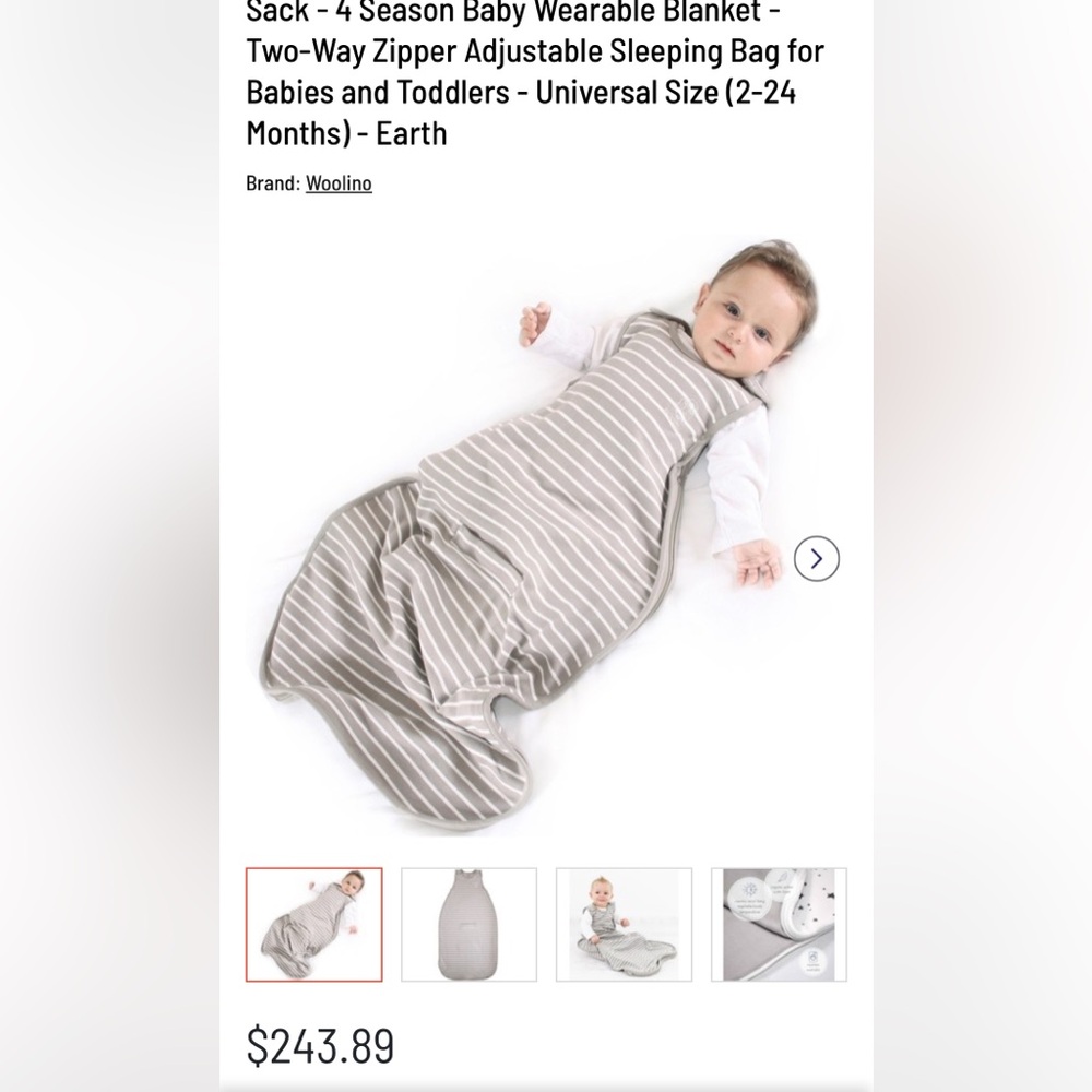 Woolino Organic merino wool Striped Baby Sleep Sack